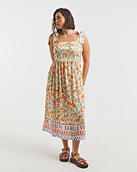 Fruit Print Tie Strap Midi Dress