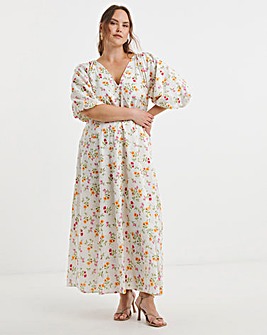 Floral Print Broderie Midi Dress