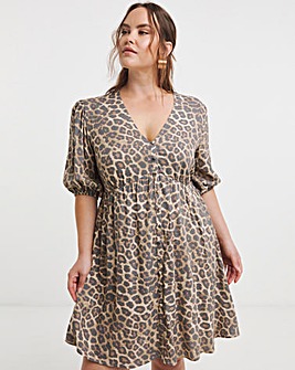 Leopard Print Button Through Skater Dress