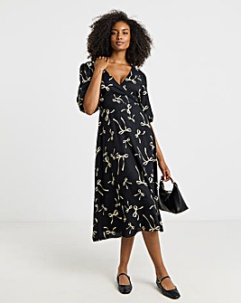Bow Print Wrap Midi Dress