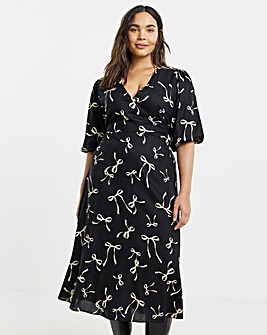Simply Be Bow Print Viscose Wrap Midi Dress