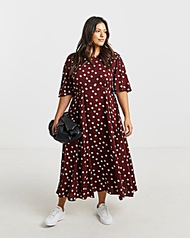 Simply Be Chocolate Spot Print Viscose Midi Dress