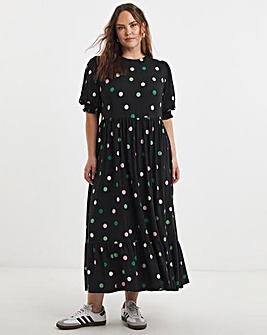 Spot Print Supersoft Tiered Midi Dress