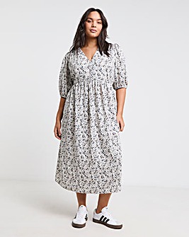 Floral Print Button Through Midi Dress With Pockets