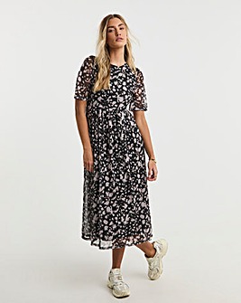 Blur Printed Mesh Midi Dress