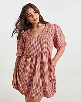 Rust Gingham Smock Dress With Pockets