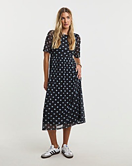 Black Daisy Printed Mesh Midi Dress