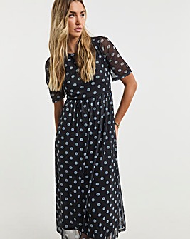 Black Daisy Printed Mesh Midi Dress