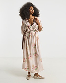 Simply Be Pink Floral Printed Linen Blend Midi Dress