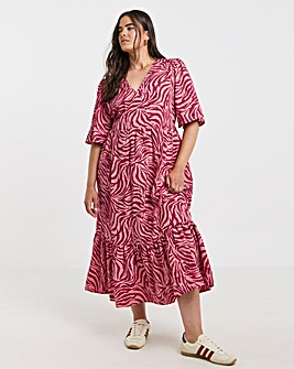 Pink Zebra Print Wrap Front Midi Dress