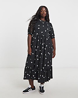 Black Ditsy Print Supersoft Midi Dress