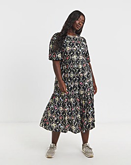 Simply Be Floral Tile Printed Tiered Midi Dress