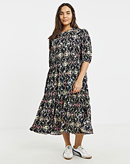 Simply Be Floral Tile Printed Tiered Midi Dress