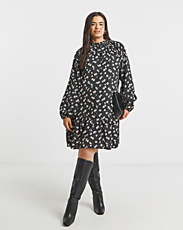 Ditsy Print Drop Waist Smock Dress
