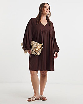 Chocolate Linen Blend Smock Dress