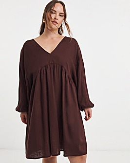 Simply be Chocolate Linen Blend Smock Dress