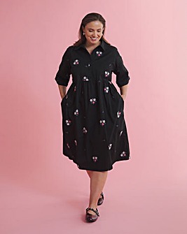 Floral Embroidered Midi Shirt Dress