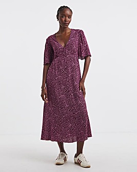 Berry Print Spun Viscose Button Up Midi Dress