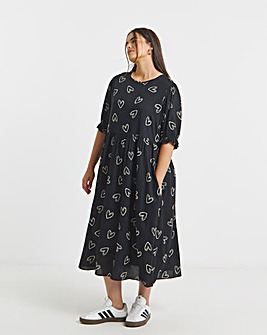 Green Print Spun Viscose Midi Dress