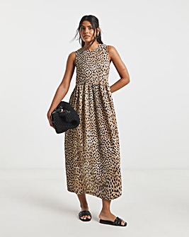 Animal Printed Waffle Tie Back Midi Dress