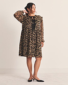 Leopard Bow Georgette Skater Dress