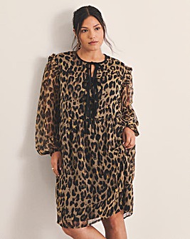 Leopard Lurex Dobby Bow Front Georgette Skater Dress