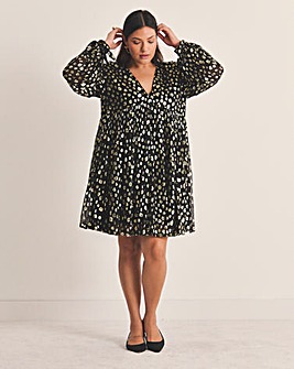 Gold Animal Jacquard Smock Dress