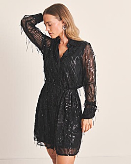 Silver Fringed Sequin Shirt Dress
