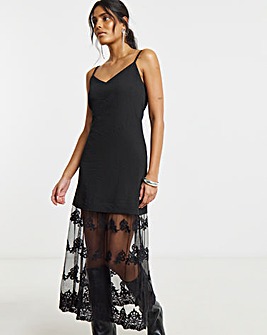 Simply Be Black Lace Hem Overlay Slip Dress