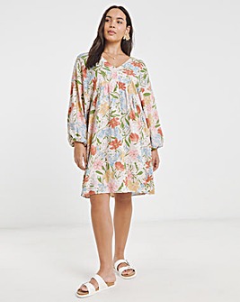 Simply Be Floral Printed Linen Blend Smock Dress