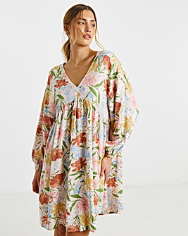 Simply Be Floral Printed Linen Blend Smock Dress