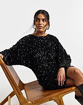 Black Velour Sequin Mini Dress