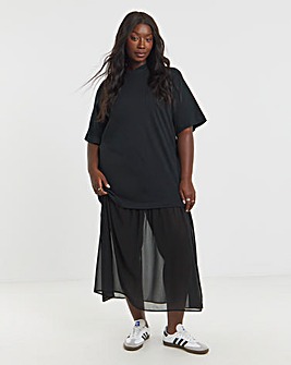2 in 1 T-Shirt Sheer Hem Midi Dress