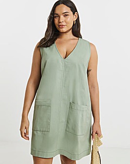 Simply Be Green Cotton Shift Dress With Patch Pockets
