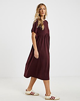 Burgundy Jersey Smock Midi Dress With Pockets