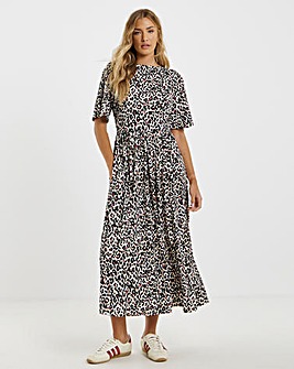 Leopard Supersoft Boat Neck Midi Dress