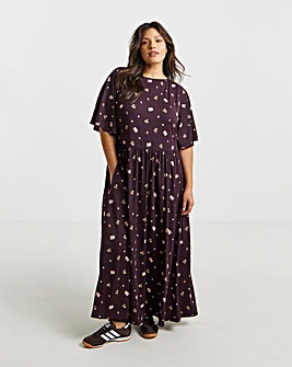 Ditsy Print Boat Neck Midi Dress