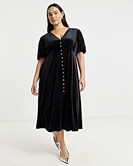 Simply Be Black Velour Button Through Midaxi Dress