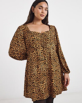 Leopard Print Supersoft Sweetheart Neck Skater Dress