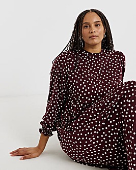 Spot Print Supersoft Midi Dress With Shirred Cuff