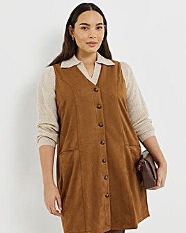 Simply Be Tan Suedette Button Through A Line Dress