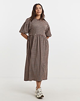Simply Be Brown Gingham Waffle Tie Back Midi Dress