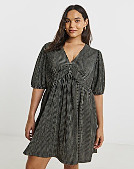 Simply Be Black Stripe Waffle Waist Detail Skater Dress