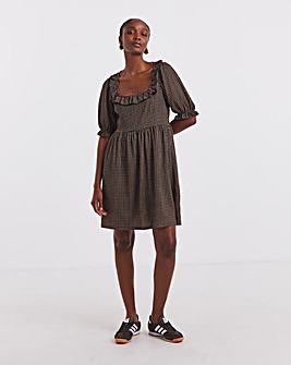 Simply Be Gingham Waffle Frill Detail Skater Dress