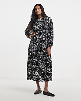Simply Be Spot Print Drop Waist Cinch Detail Midi Dress