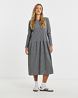 Simply Be Mono Jersey Check Drop Waist Midi Dress