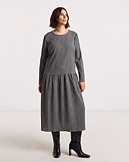 Simply Be Mono Jersey Check Drop Waist Midi Dress