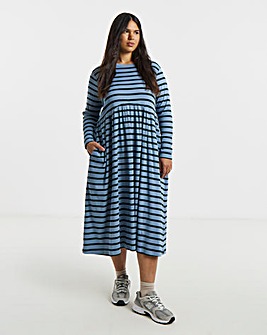 Blue Stripe Ribbed Midi Dress