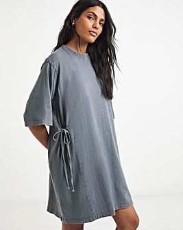Simply Be Grey Acid Wash Cinched T-Shirt Dress