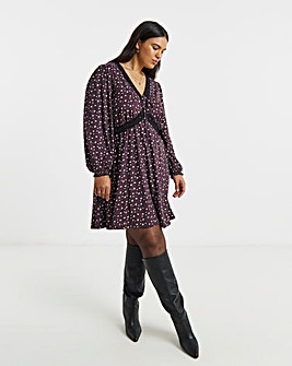 Ditsy Floral Supersoft Jersey Lace Trim Skater Dress